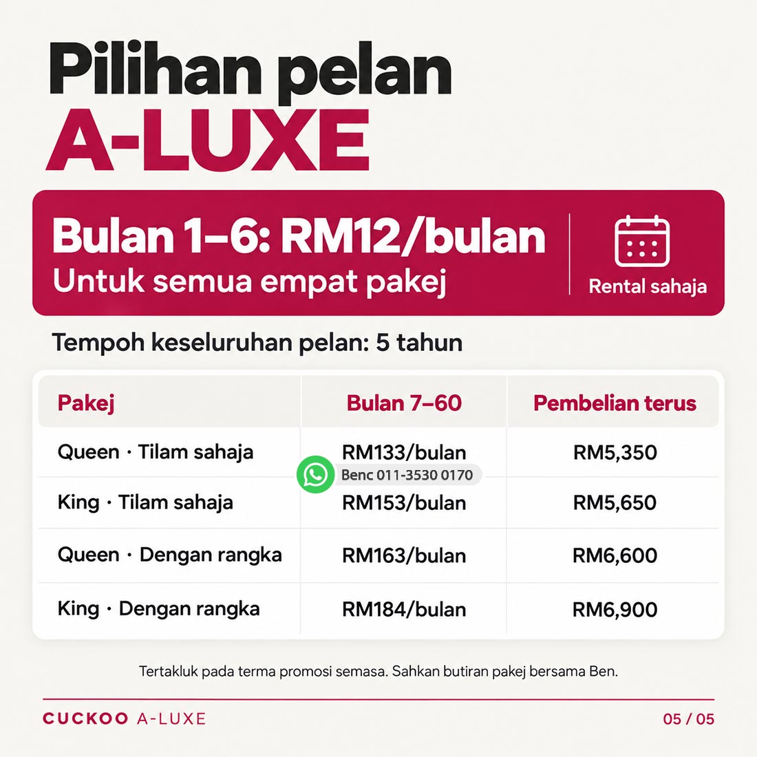 CUCKOO A-LUXE: Harga dan promosi