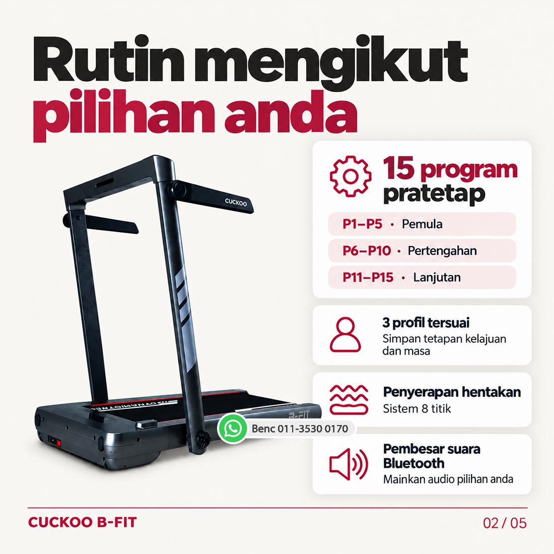 CUCKOO B-FIT Treadmill: Program dan keselesaan