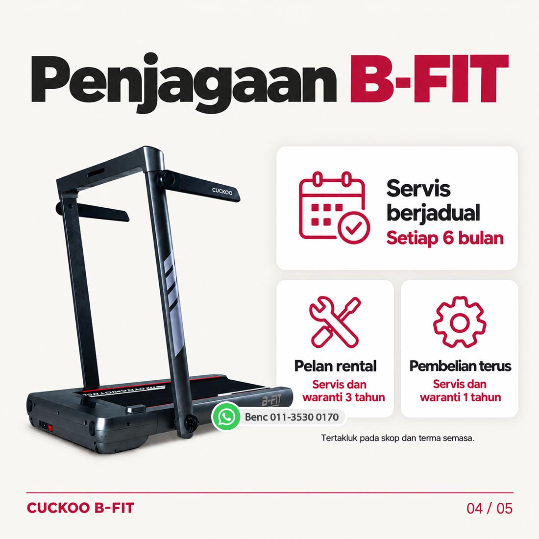 CUCKOO B-FIT Treadmill: Servis dan penjagaan