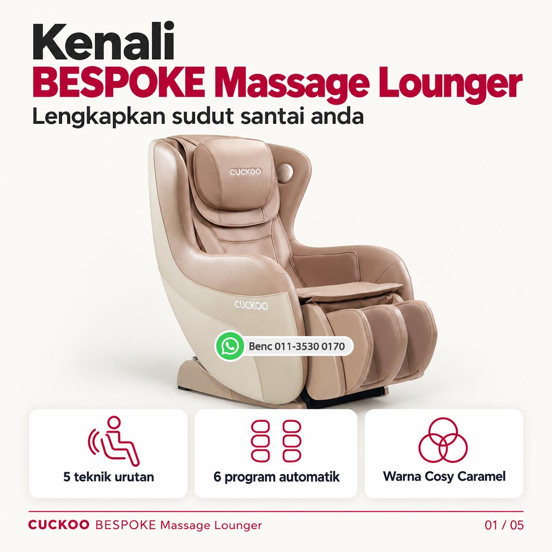 CUCKOO BESPOKE Massage Lounger: Ciri utama