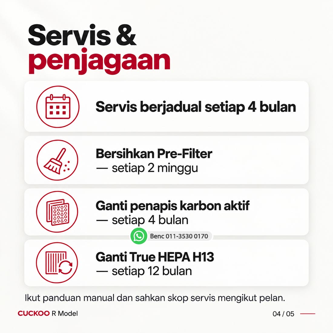 CUCKOO R Model: Servis dan penjagaan