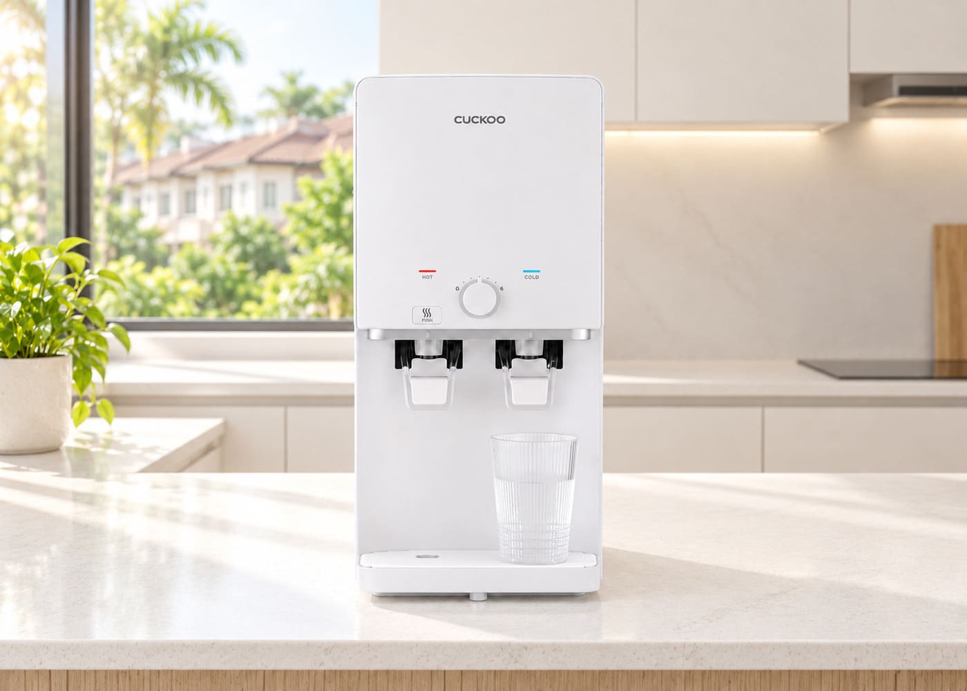 Ilustrasi penapis air CUCKOO KING TOP 2 di dapur rumah teres