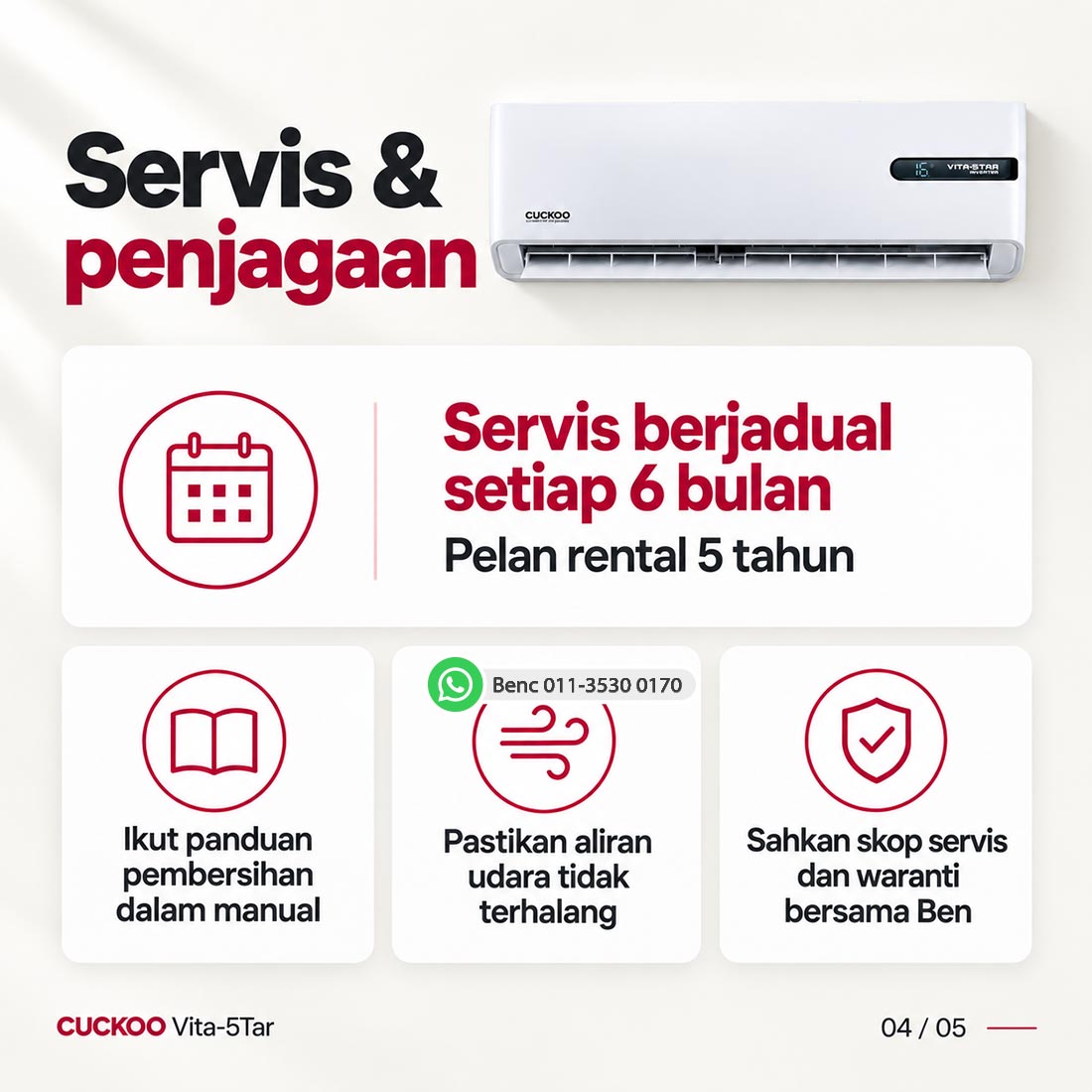 CUCKOO Vita-5Tar: Servis dan penjagaan