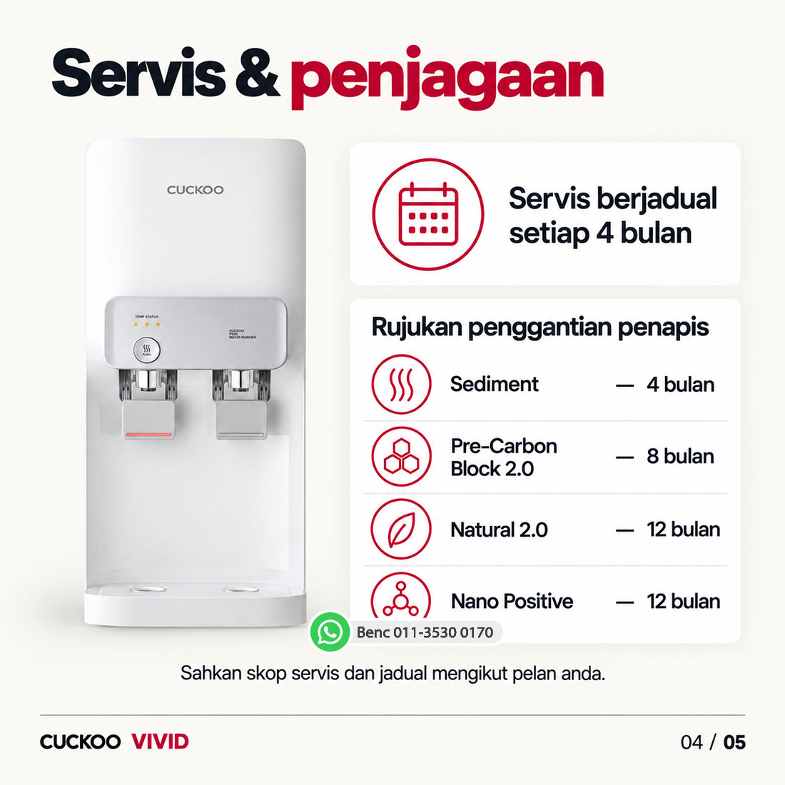 CUCKOO VIVID: Servis dan penjagaan