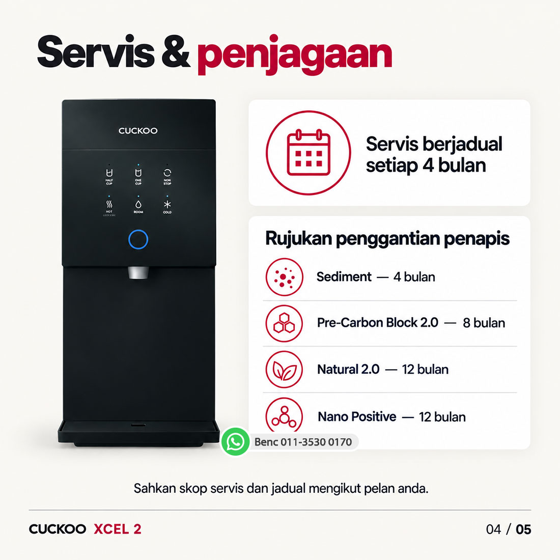 CUCKOO XCEL 2: Servis dan penjagaan